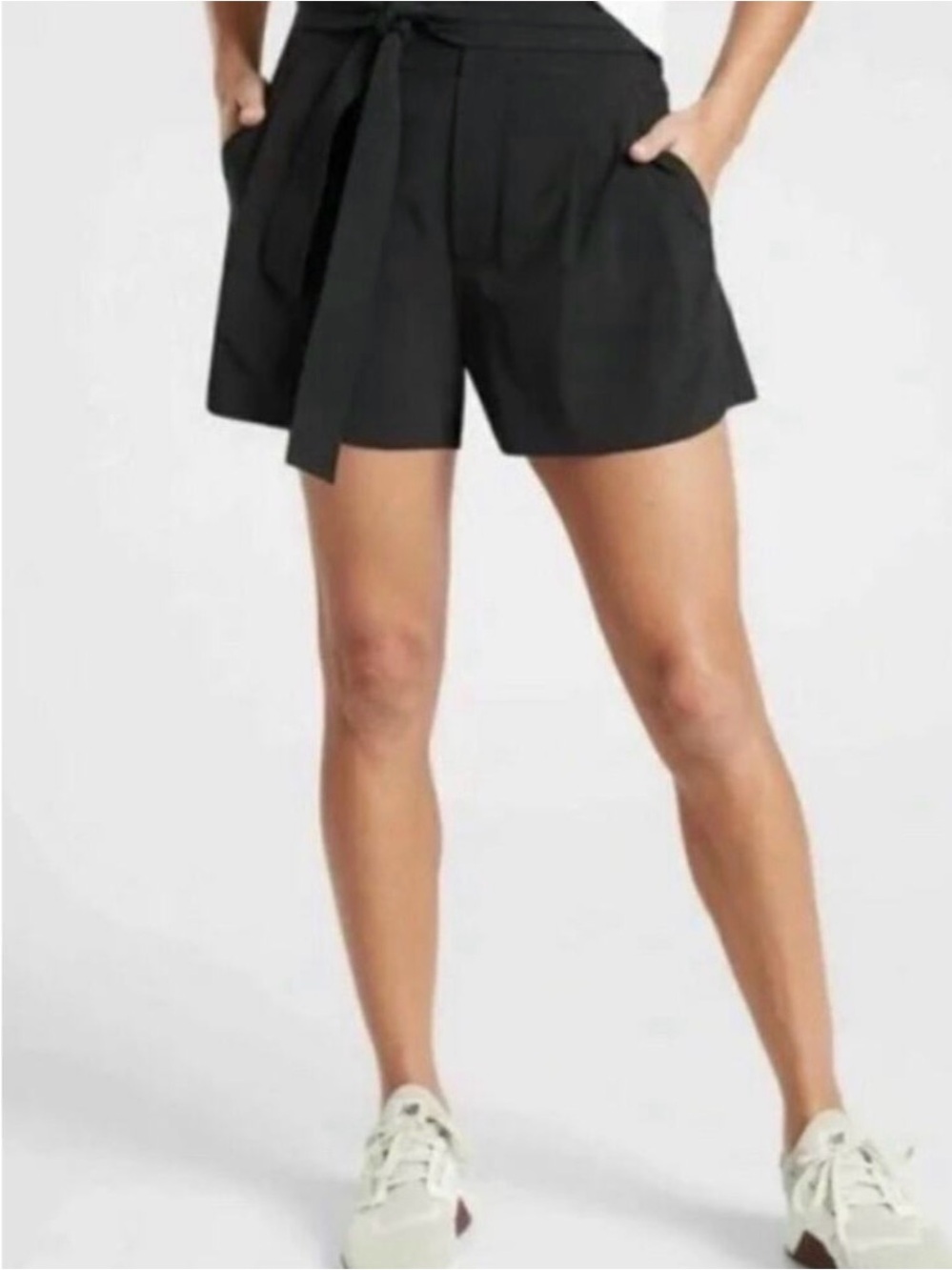 Athleta Black High-Rise Paperbag Waist Tie-Belt Shorts